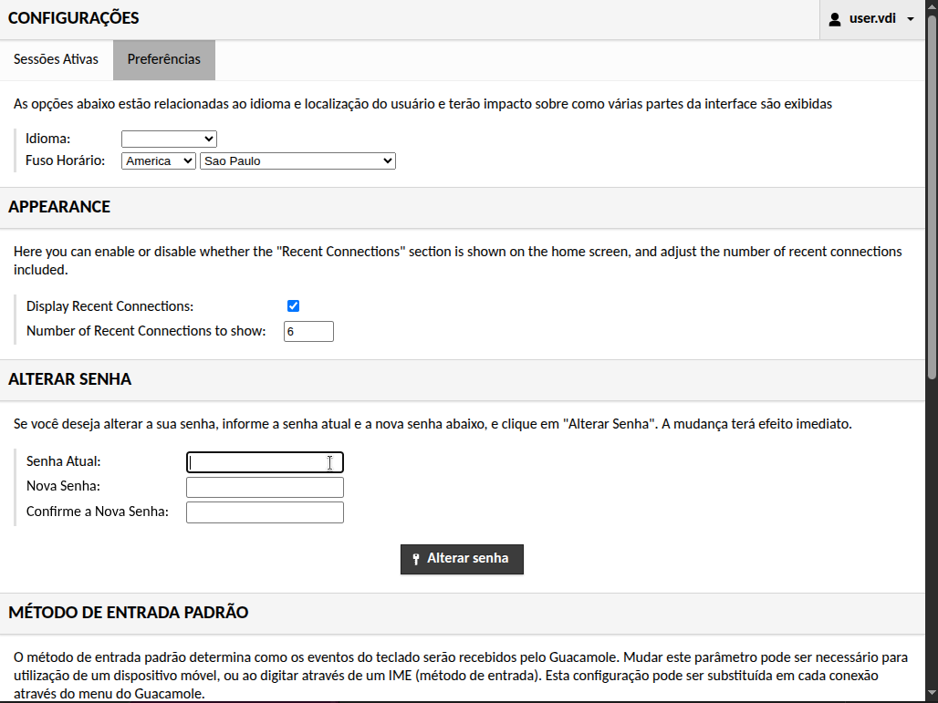 Conexões disponíveis